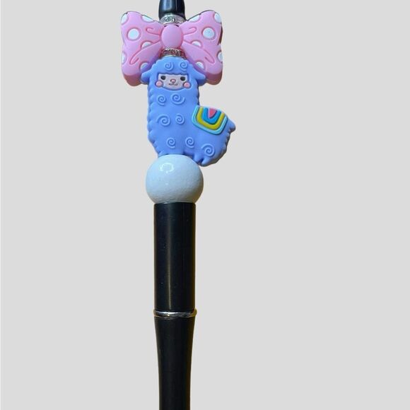 Beadable Pen Blue Llama Pink Bow Sparkle NEW - Picture 2 of 2